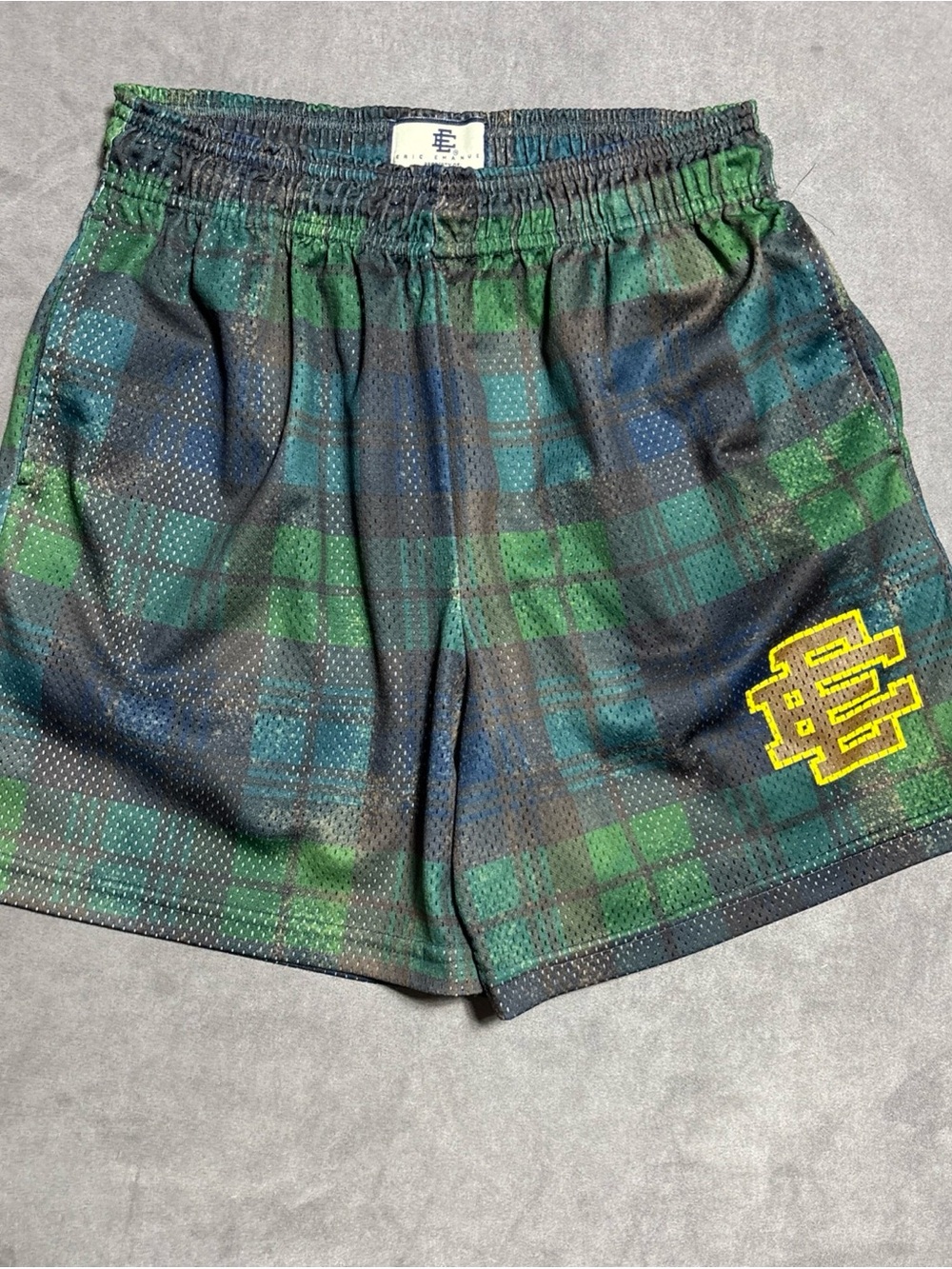 Eric Emanuel Basic Shorts Men’s L Tartan Plaid Core Mesh Drawstring StreetWear